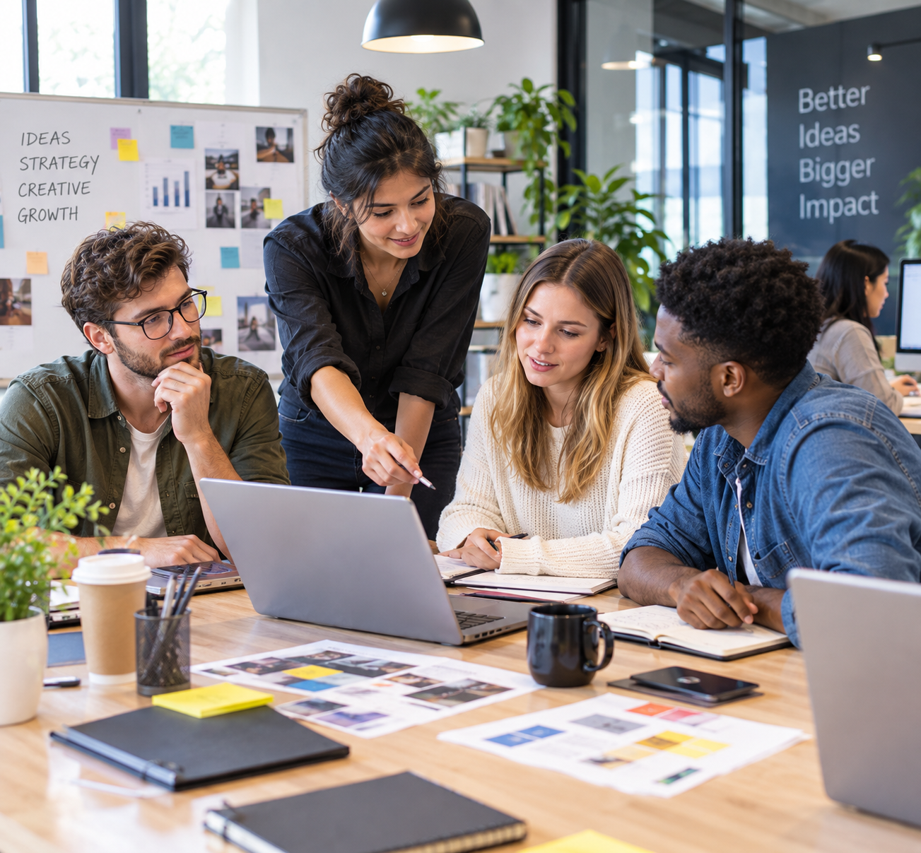 A creative team working together in a studio office